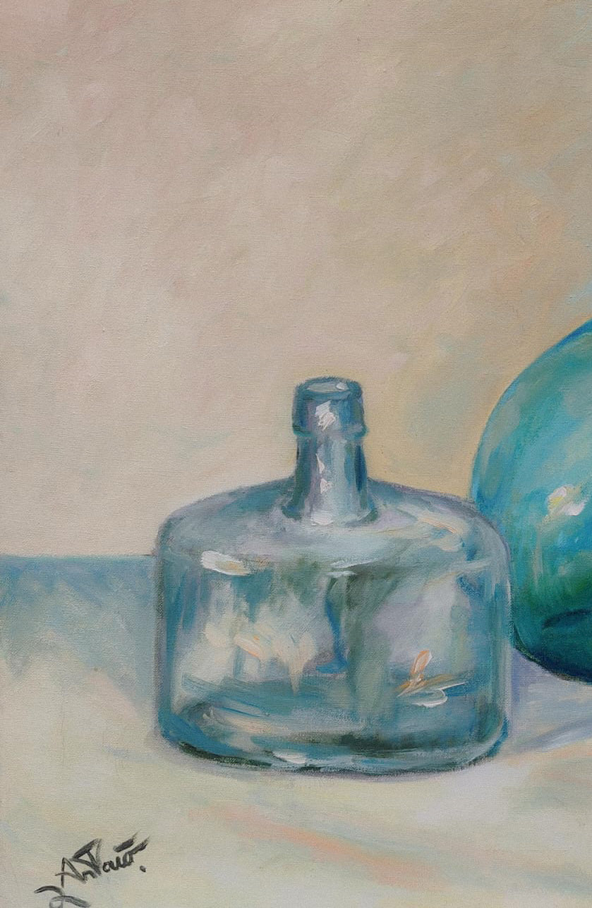 Bodegón de botellas de vidrio