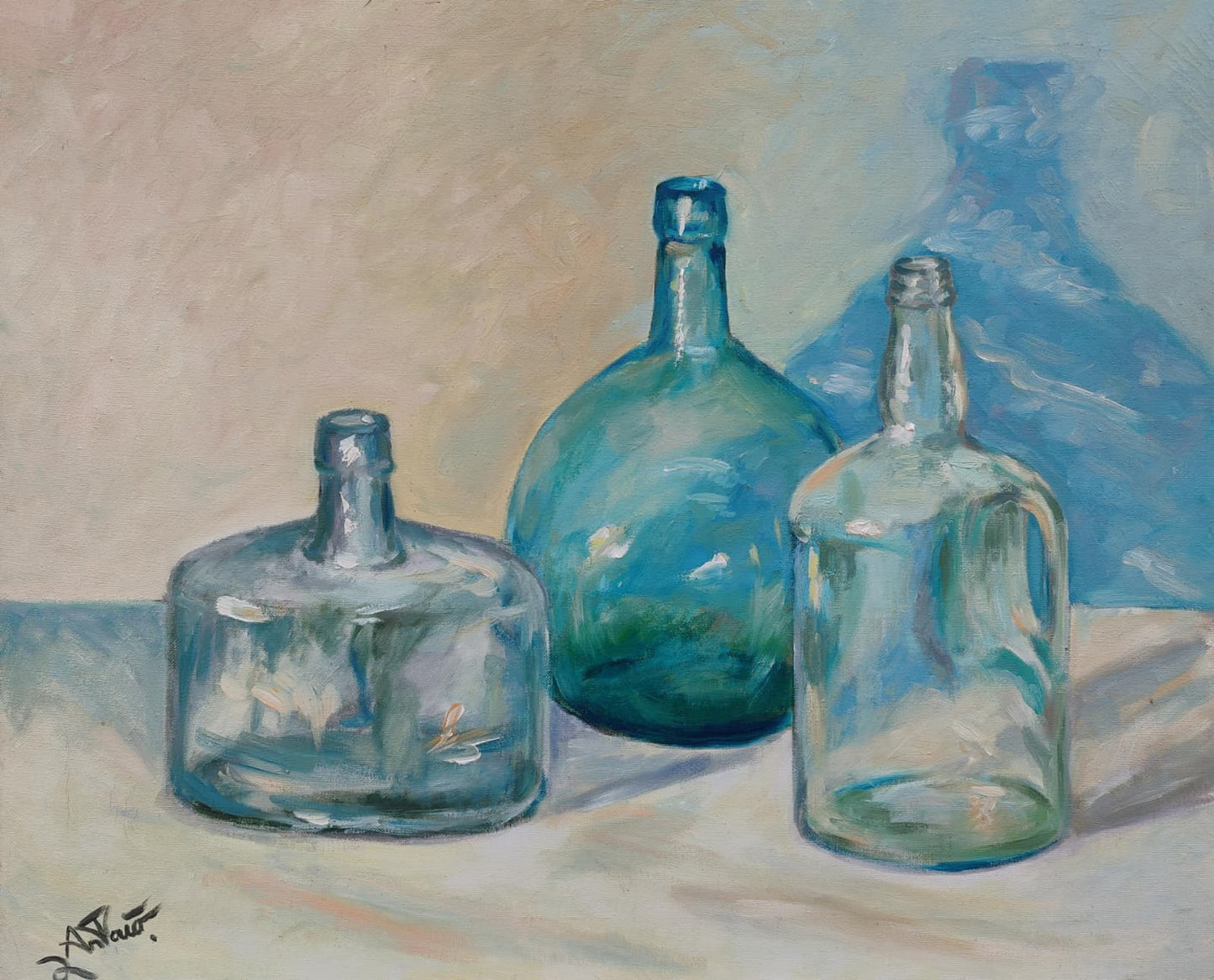 Bodegón de botellas de vidrio